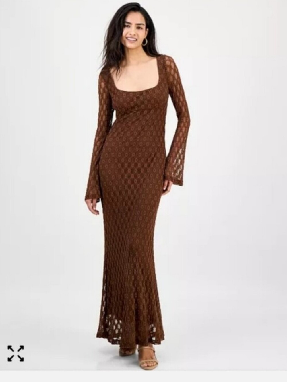 Bardot Womens EvanniaBell-Sleeve Brown Long Sleeve  Maxi Dress - Size S
